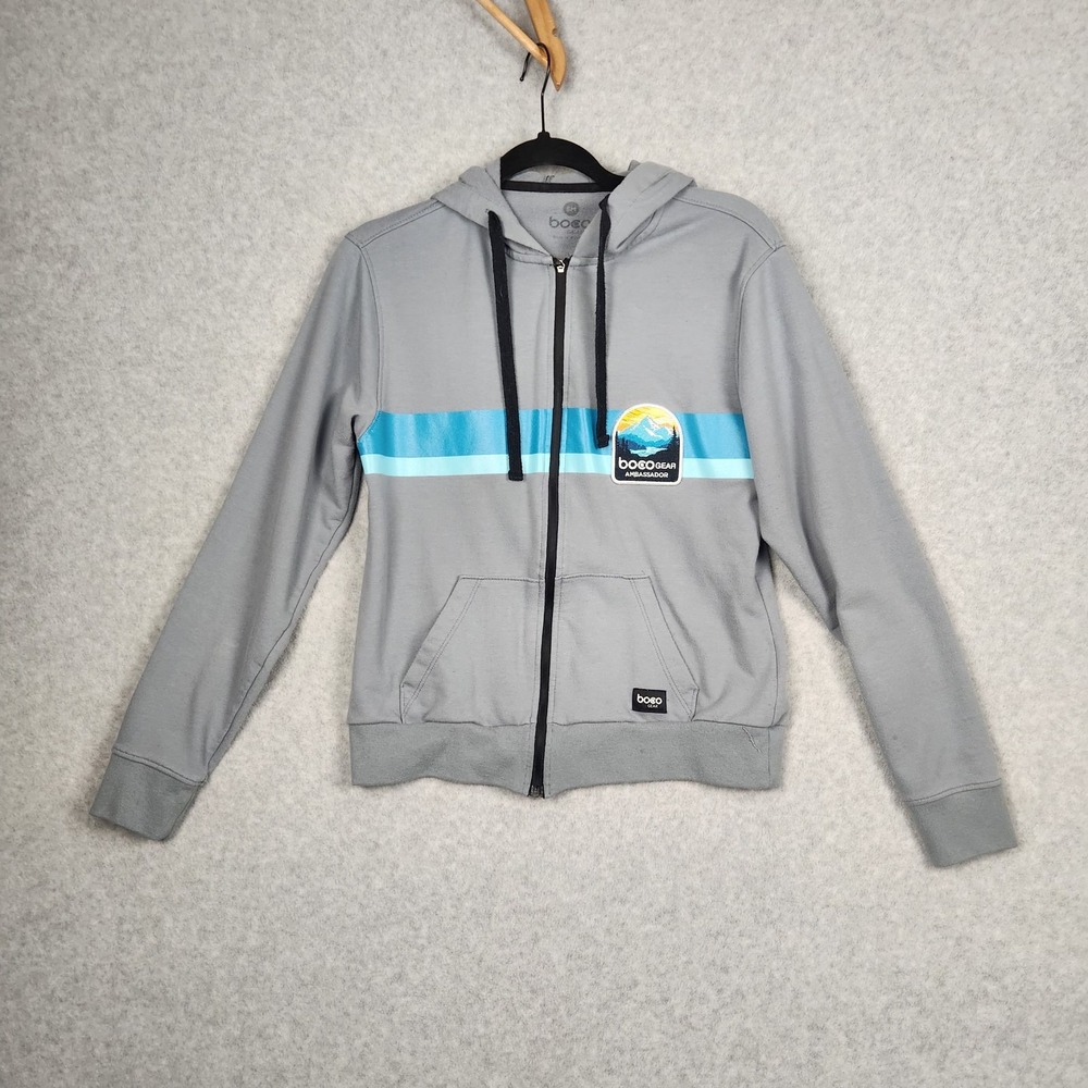 Boco Gear Hoodie Mens Medium Gray Blue Full Zip Ambassador Patch Sweatshirt‎